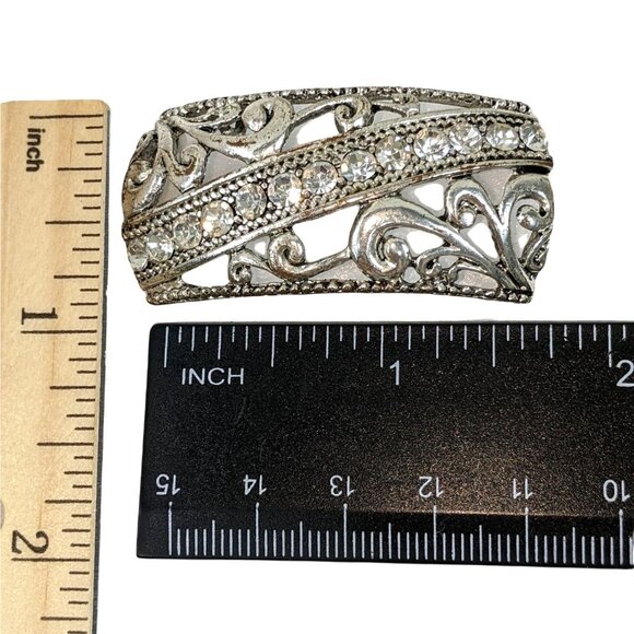 Pair of 2 Vintage Style Silver Tone Filigree Rhinestone Shoe Clips For Heels Or - Picture 7 of 11
